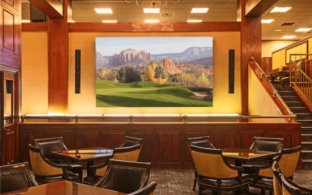 Video wall in hotel lounge