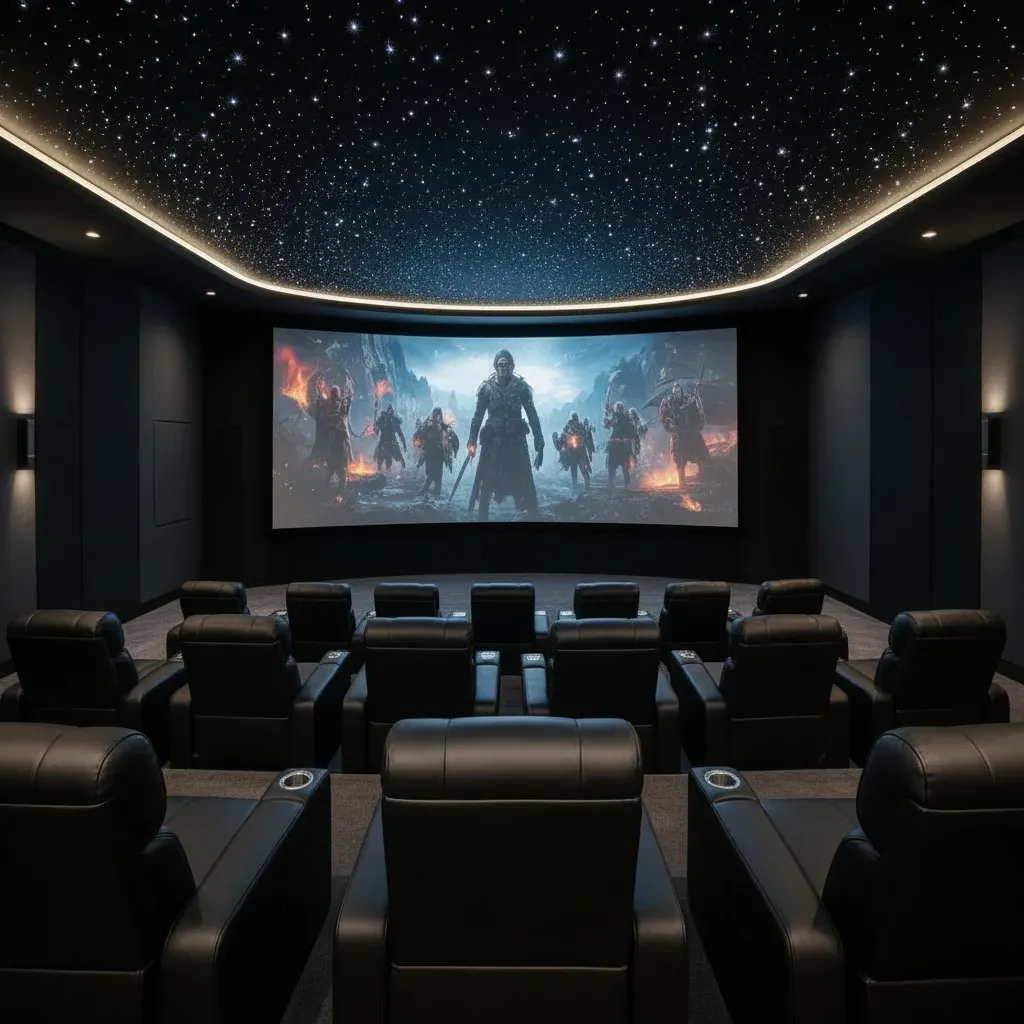 Custom 20-seat theater with 150" curved screen